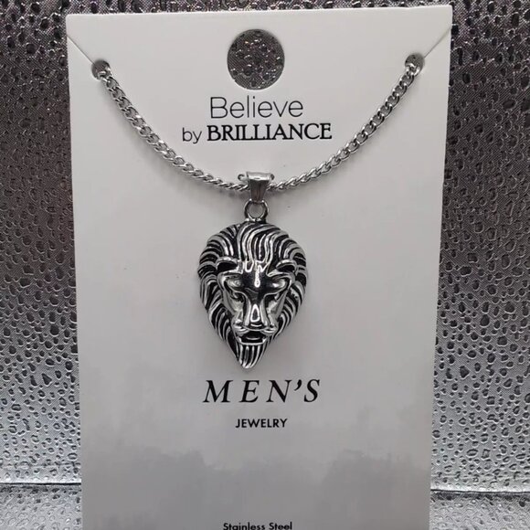 Believe by Brilliance Men’s Silver Lion Head Fashion Necklace NWT - Picture 3 of 6
